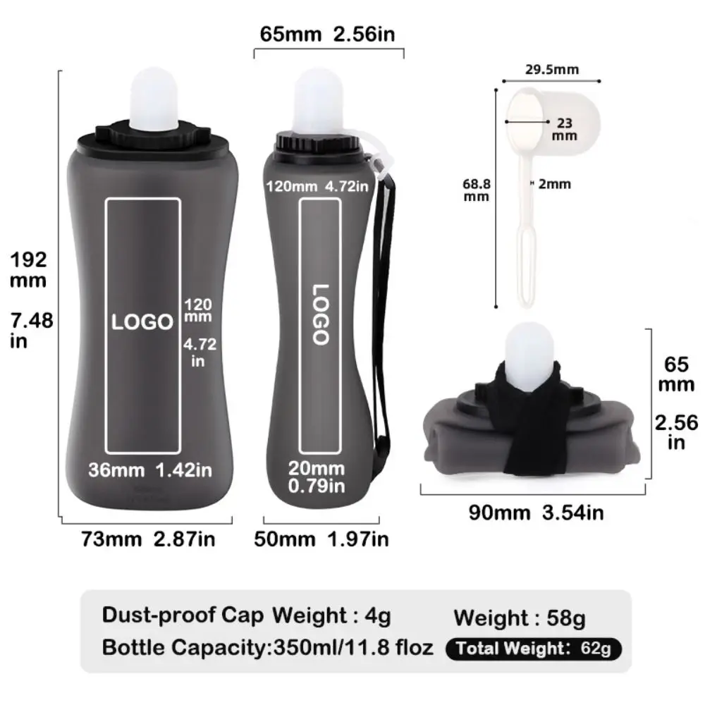 Botella plegable de silicona con correa de mano