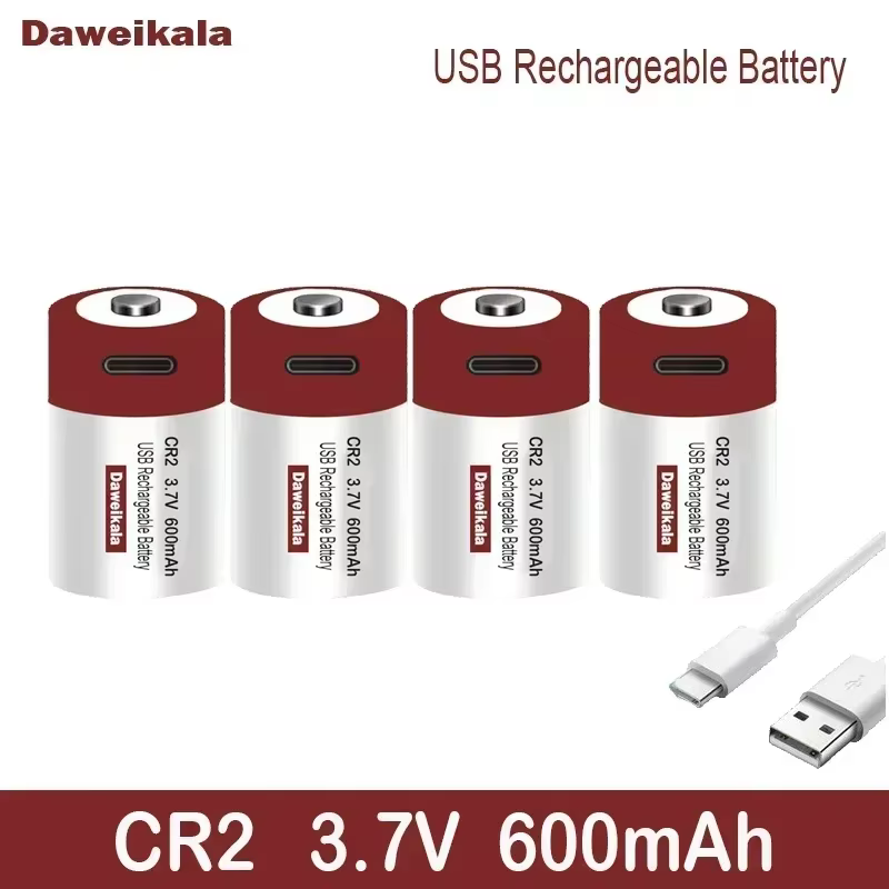 Batería recargable CR2 litio vista lateral y especificaciones