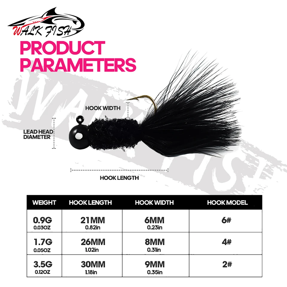 Walk Fish Jig Head marabou cabeza metálica con plumas para vinilo - imagen 5