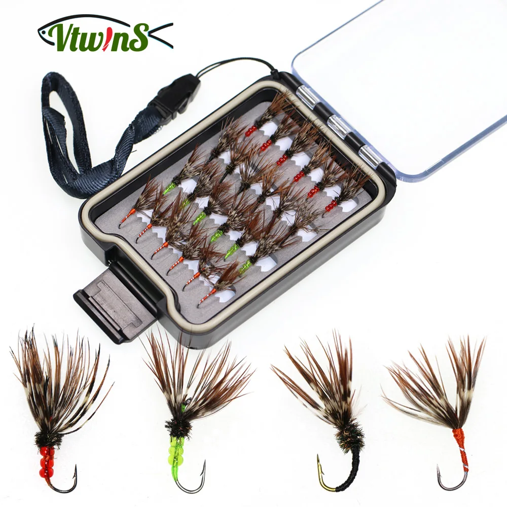 Juego de moscas Tenkara Kebari en caja impermeable
