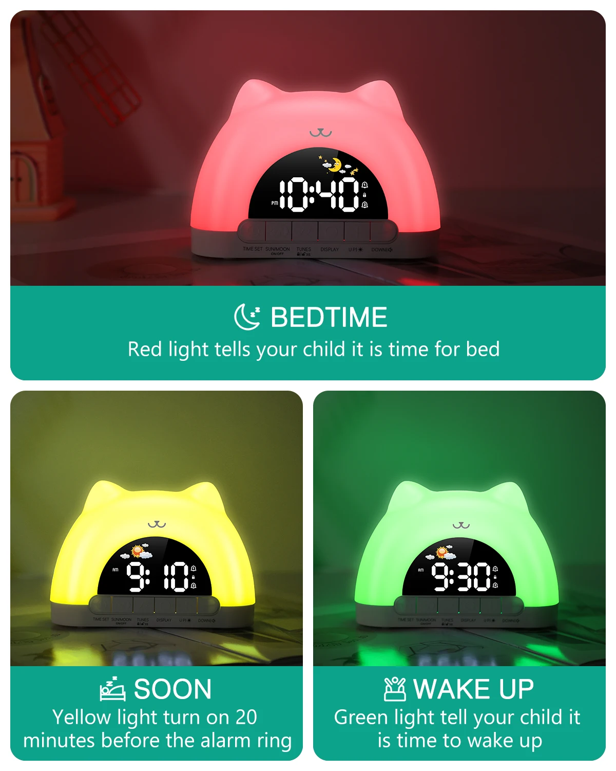 Reloj despertador ORIA infantil con luz nocturna 11 colores y bloqueo - imagen 4