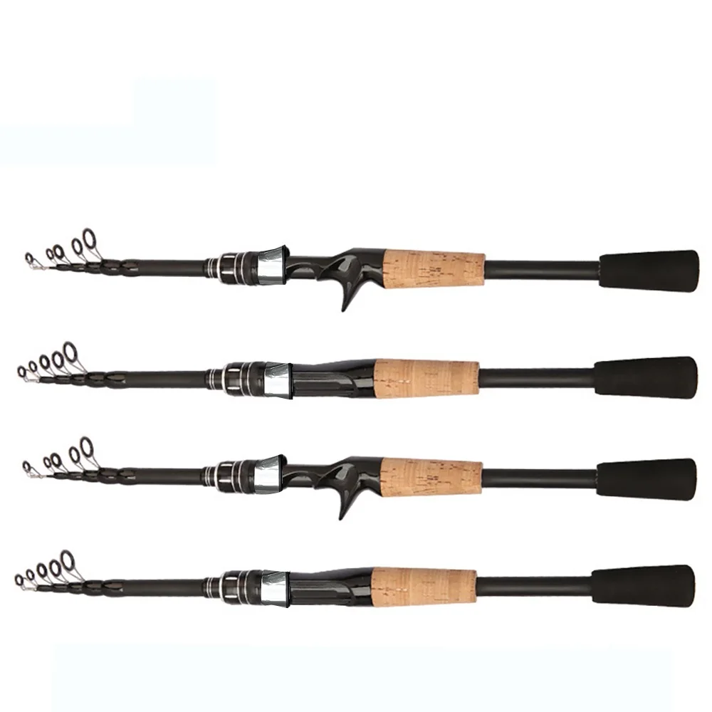 Caña Baitcasting Telescópica Carbono Mango Madera