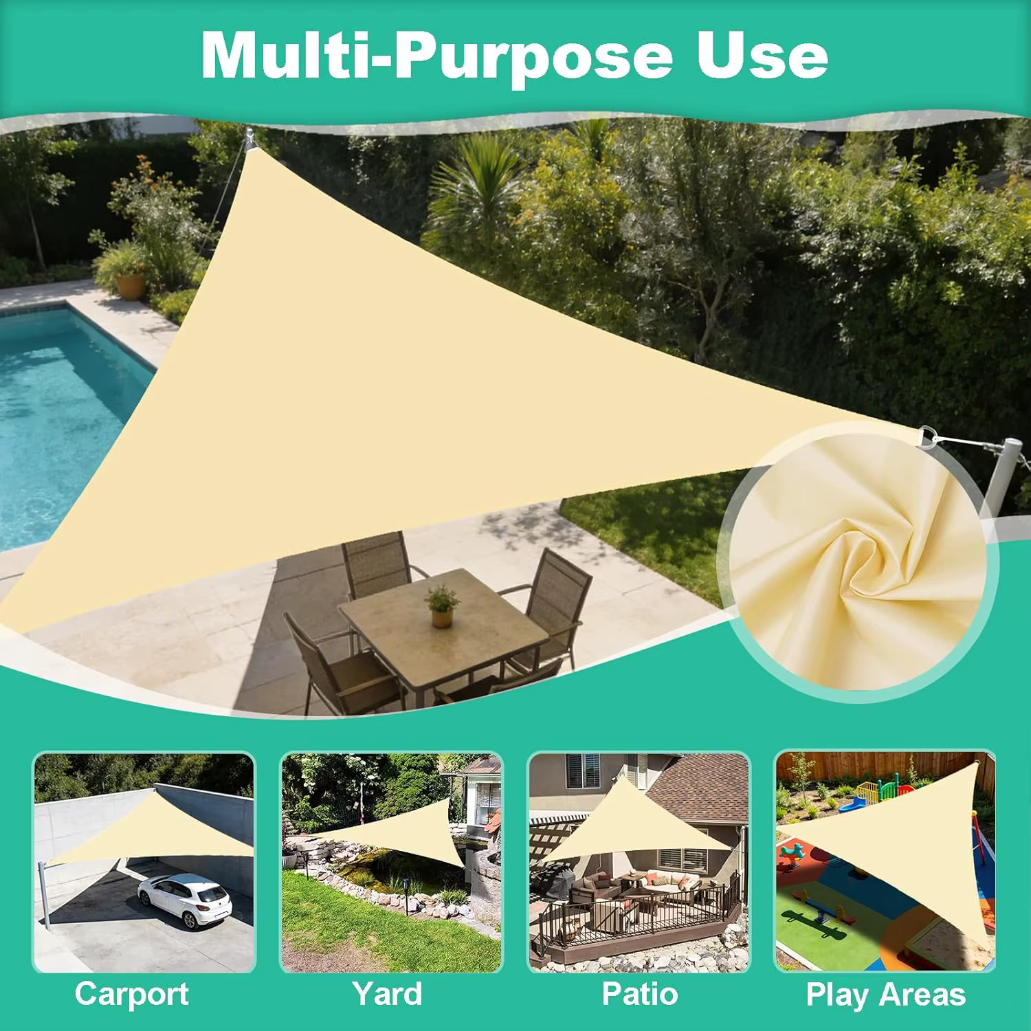 Vela de sombra triangular impermeable con protección UV para jardín - imagen 3