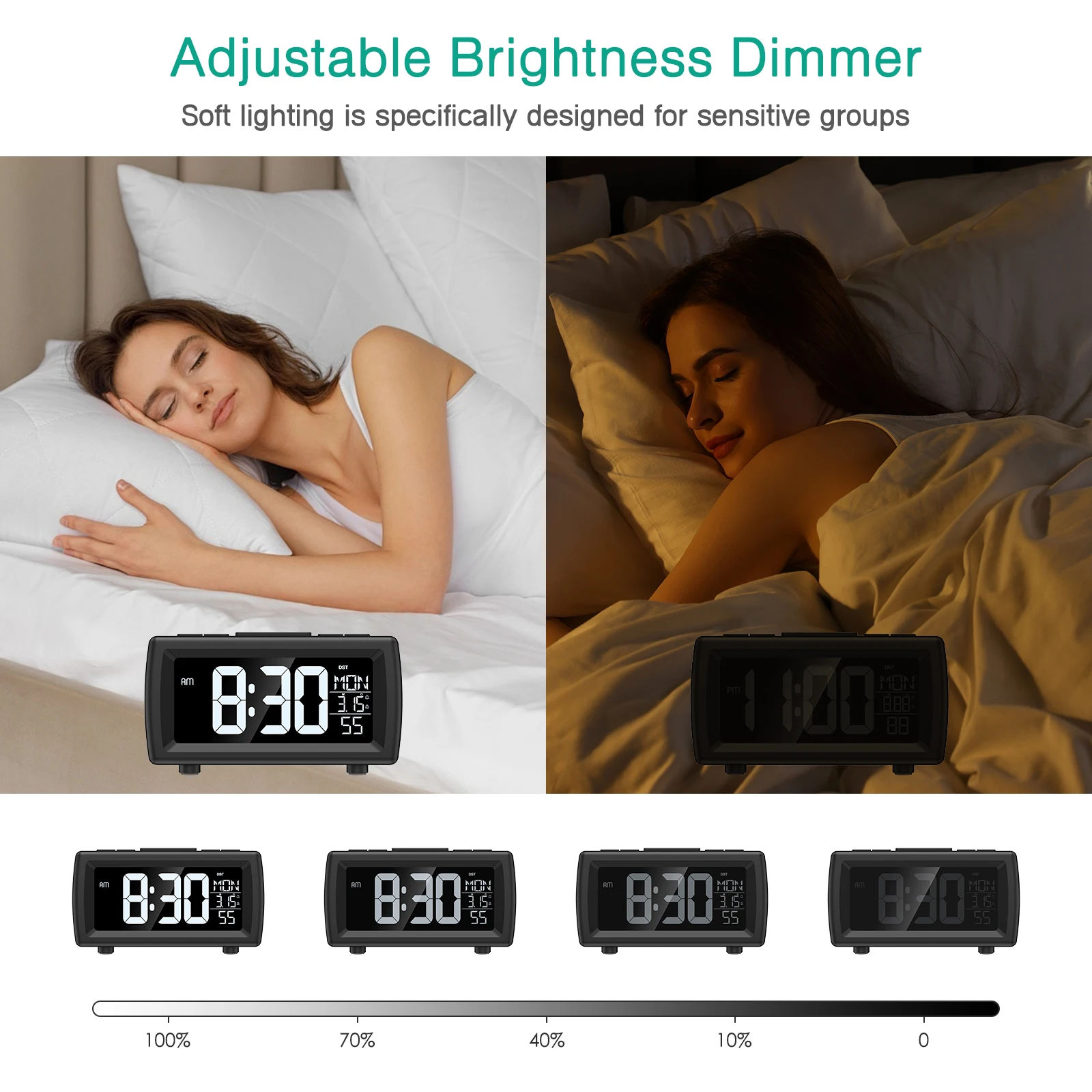 Reloj despertador digital ORIA FM con alarma dual y volumen ajustable - imagen 3