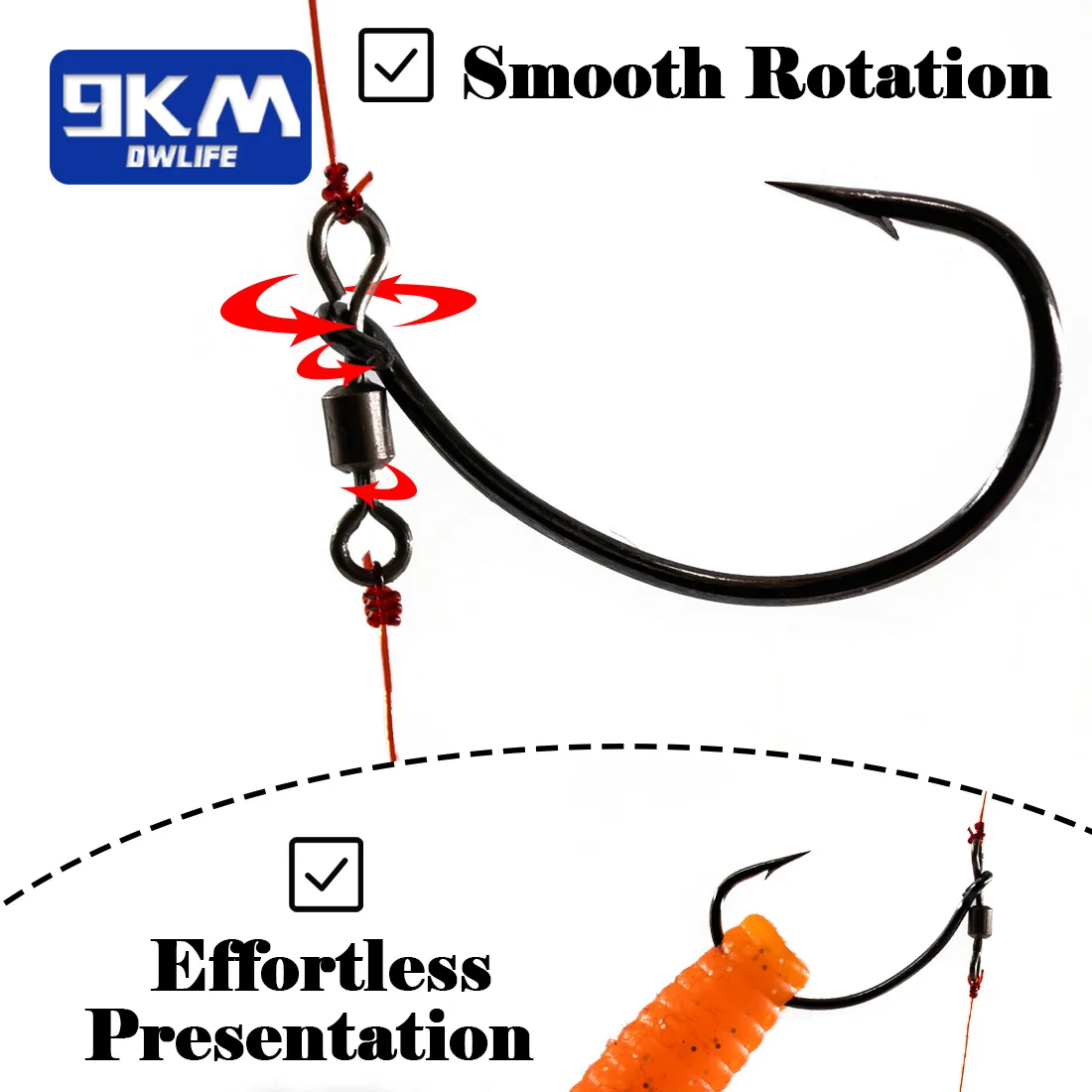 Anzuelo Worm Hook acero carbono para carpa y lubina - imagen 3