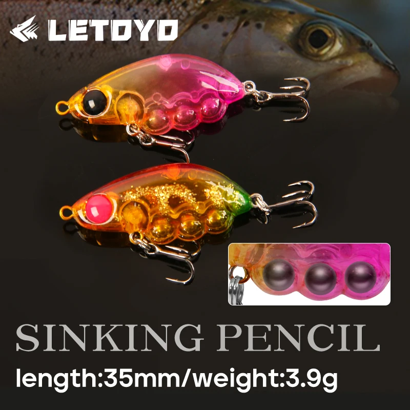 LETOYO-Mini señuelo lápiz para trucha que se hunde – anzuelo triple afilado