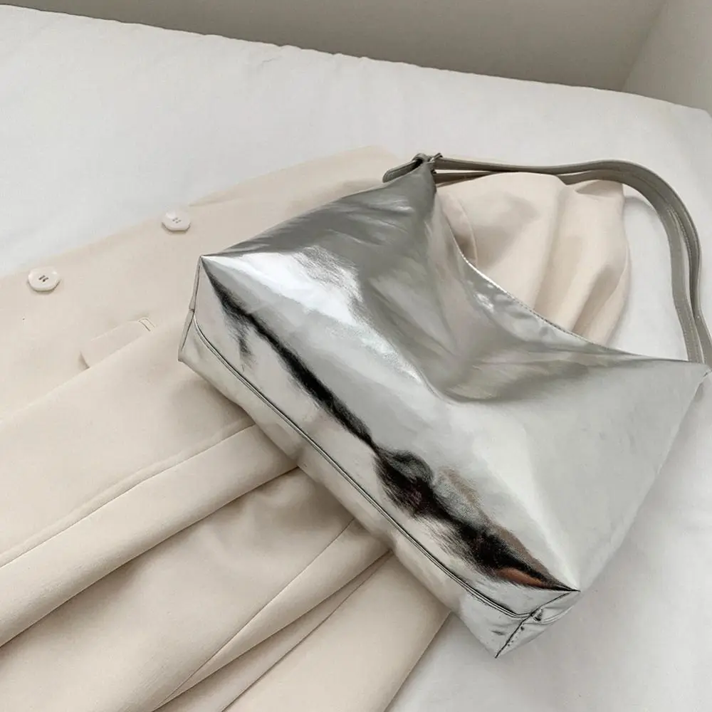 Bolsa de mano gran capacidad plateada y dorada de moda para mujer