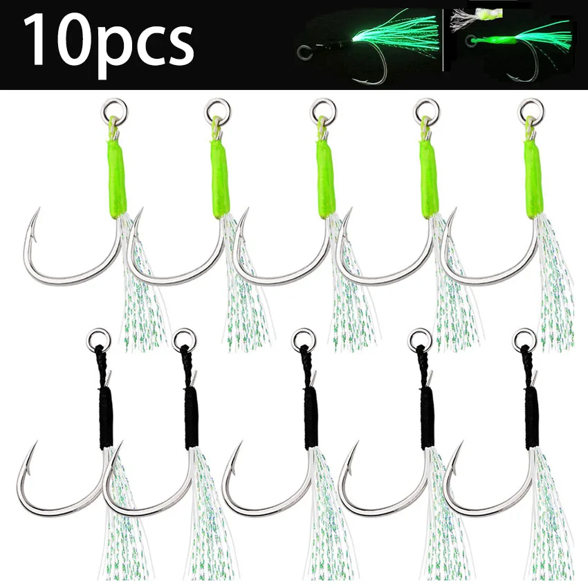Anzuelos luminosos con pluma atada para jigging en agua salada - imagen 4