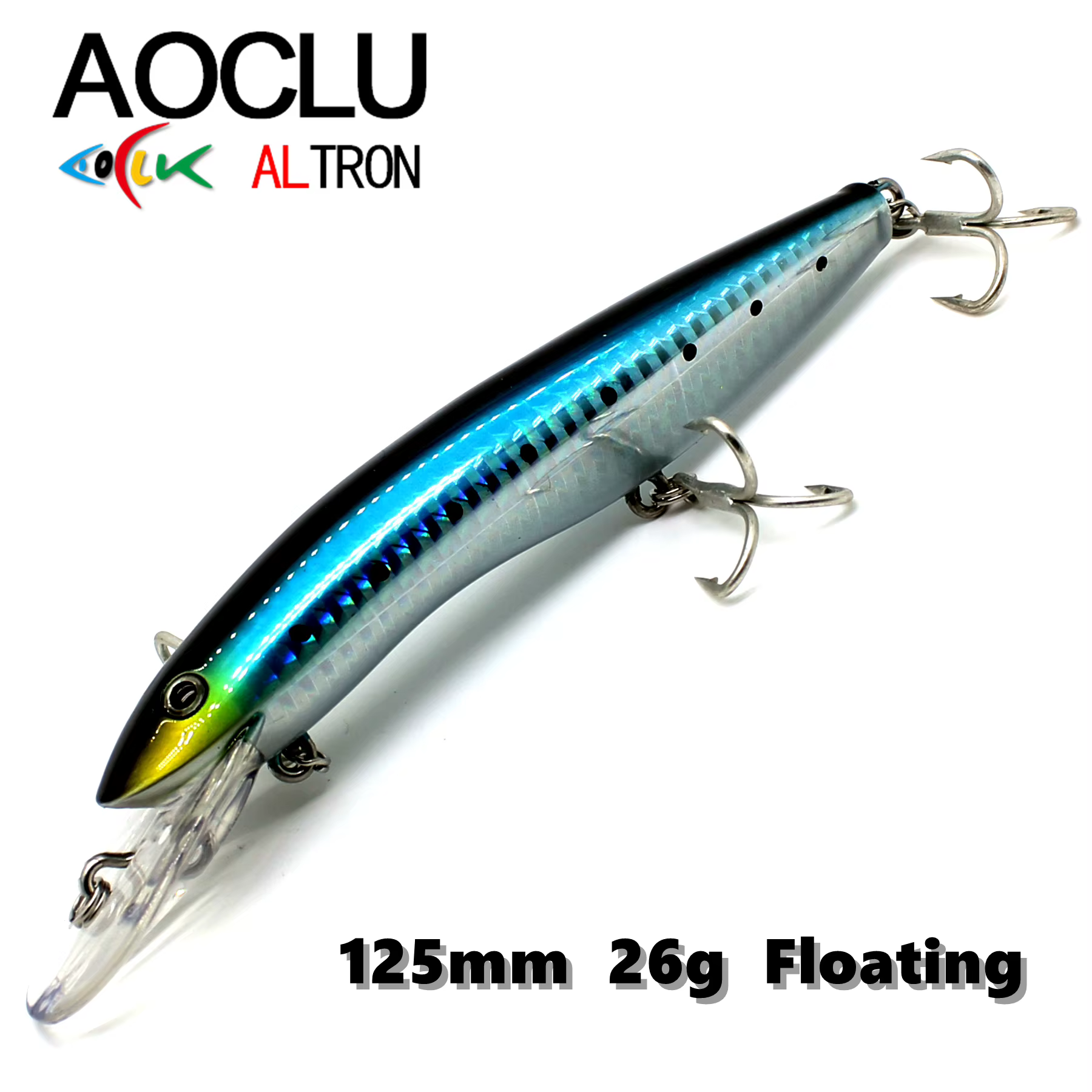 Jerkbait flotante con sonajero 125mm – 26g, 4 anzuelos triples para aguas profundas - imagen 2