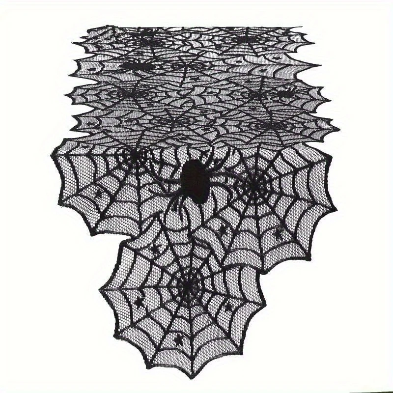 Camino de mesa encaje negro Halloween telaraña para fiesta - imagen 5