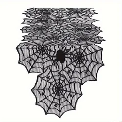 Camino de mesa encaje negro Halloween telaraña para fiesta