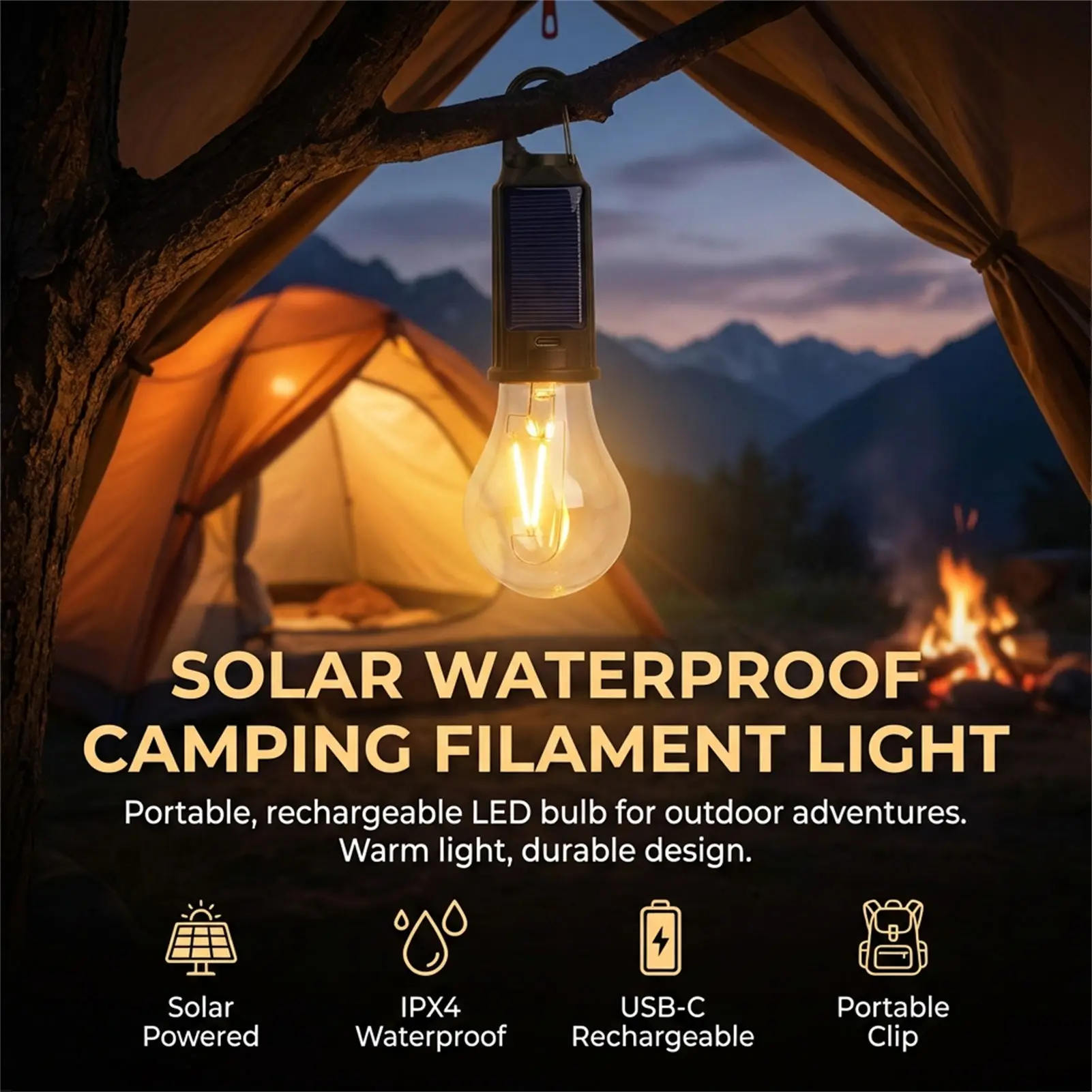 Linterna solar impermeable recargable con filamento cálido acampada - imagen 5