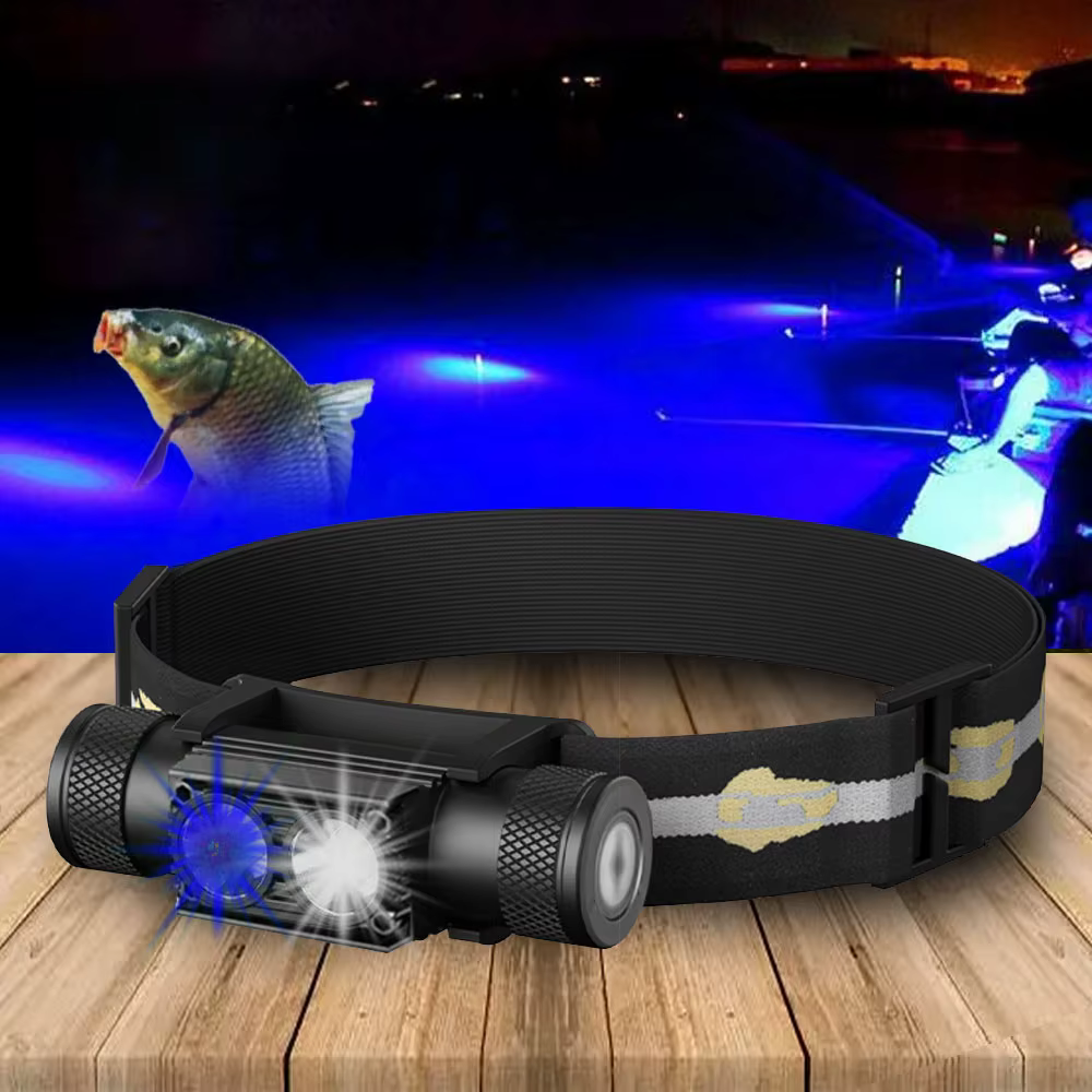 Linterna de pesca LED USB-C alta potencia blanco azul - imagen 2