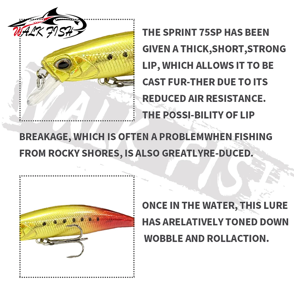 Señuelo Minnow WALK FISH hundible UV, jerkbait larga distancia - imagen 4