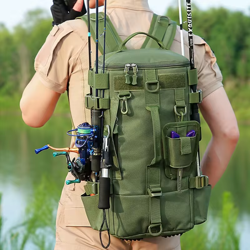 Mochila de pesca multifuncional con soporte para caña y Molle - imagen 3