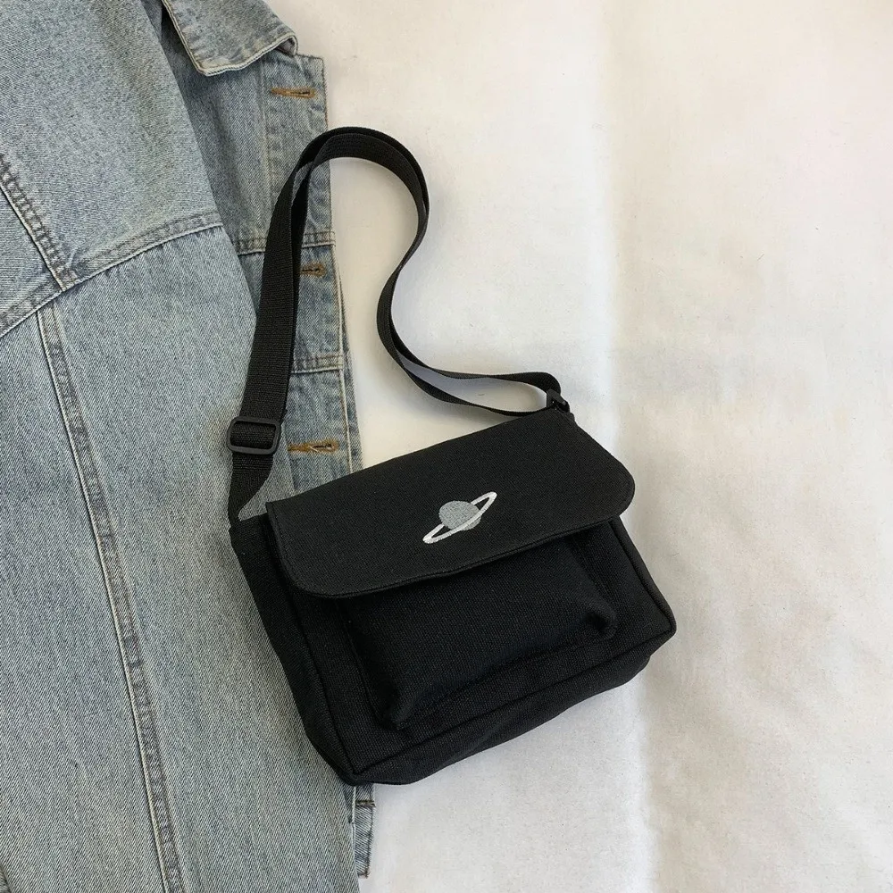 Bolso de hombro de lona vintage negro/blanco para estudiantes - imagen 2