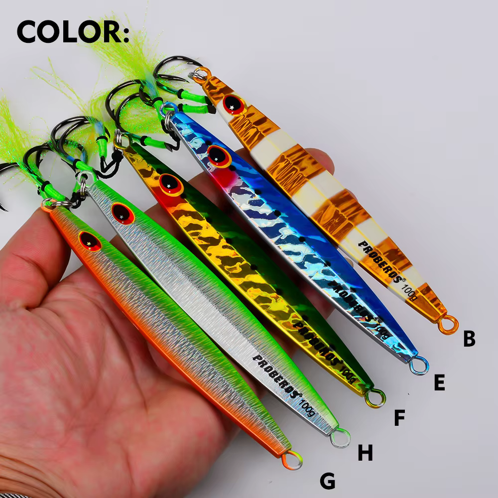 PROBEROS Slow Jig Metálico para Lubina en Agua Salada con Plumas - imagen 4
