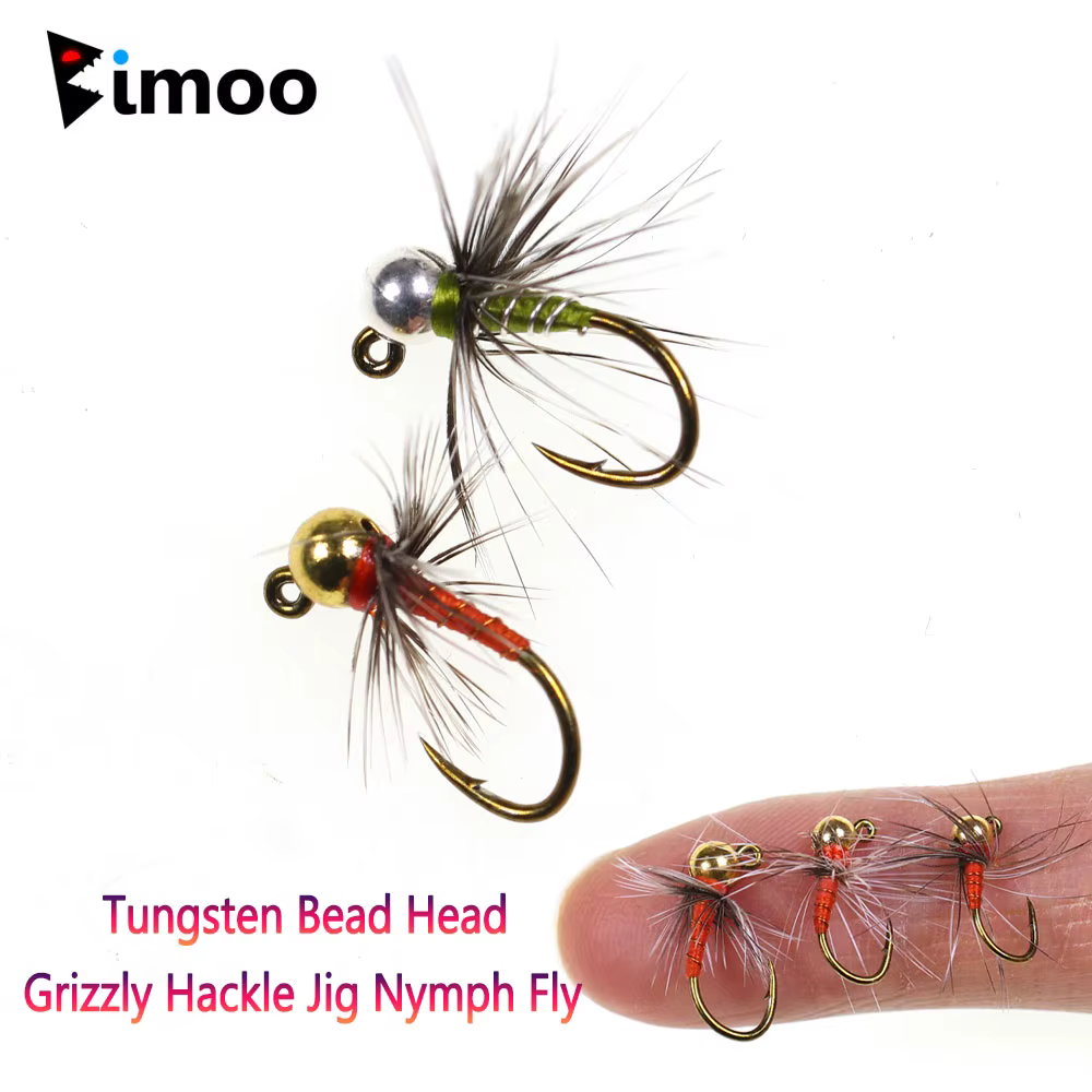 Bimoo Grizzly Hackle Jig – Cabeza de tungsteno para ninfa trucha - imagen 2