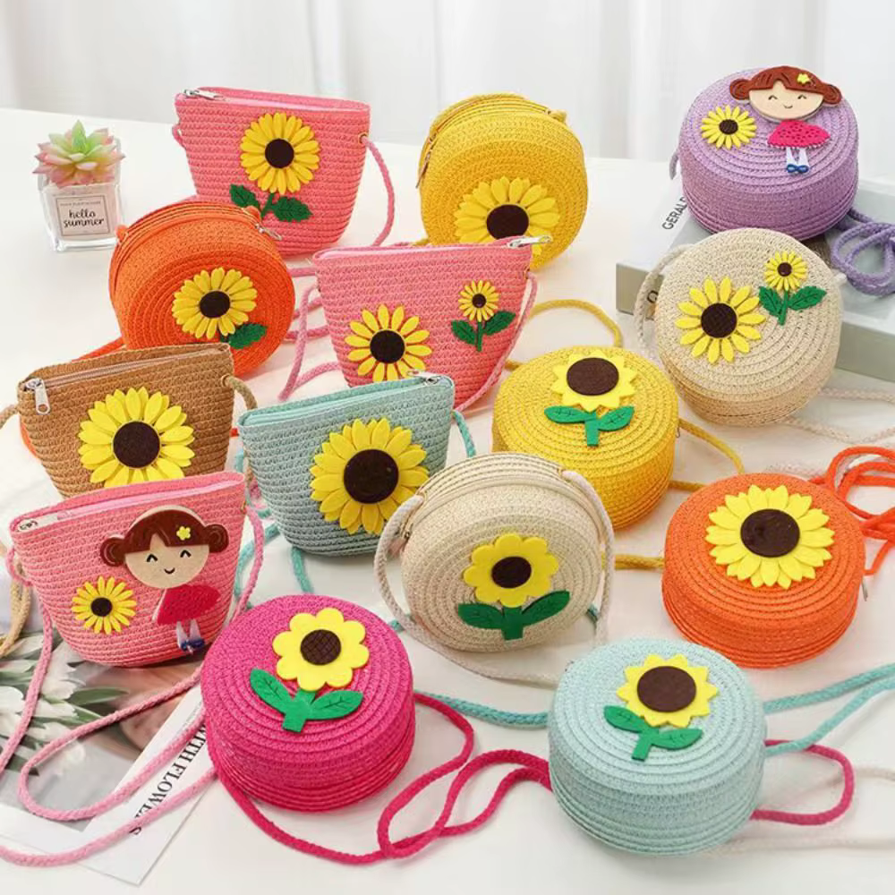 Bolso Bandolera de Paja con Flores – Monedero para Niñas - imagen 5