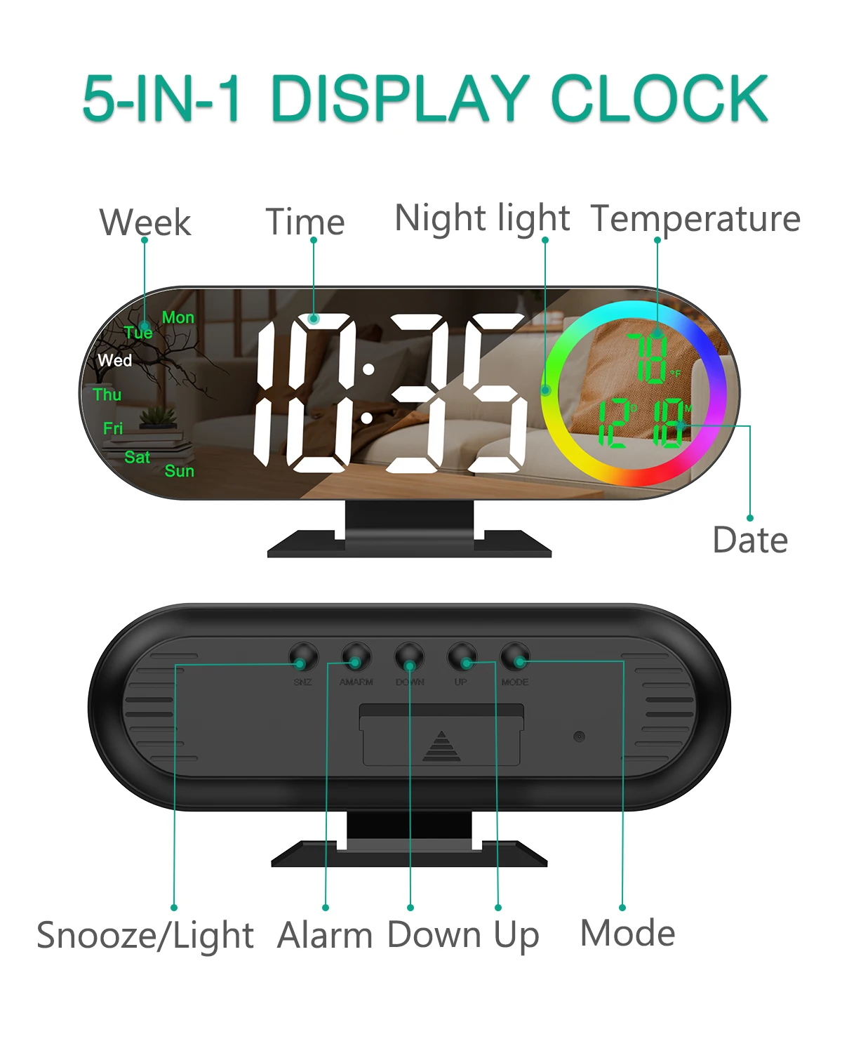 Luz RGB circular del reloj ORIA en modo multicolor