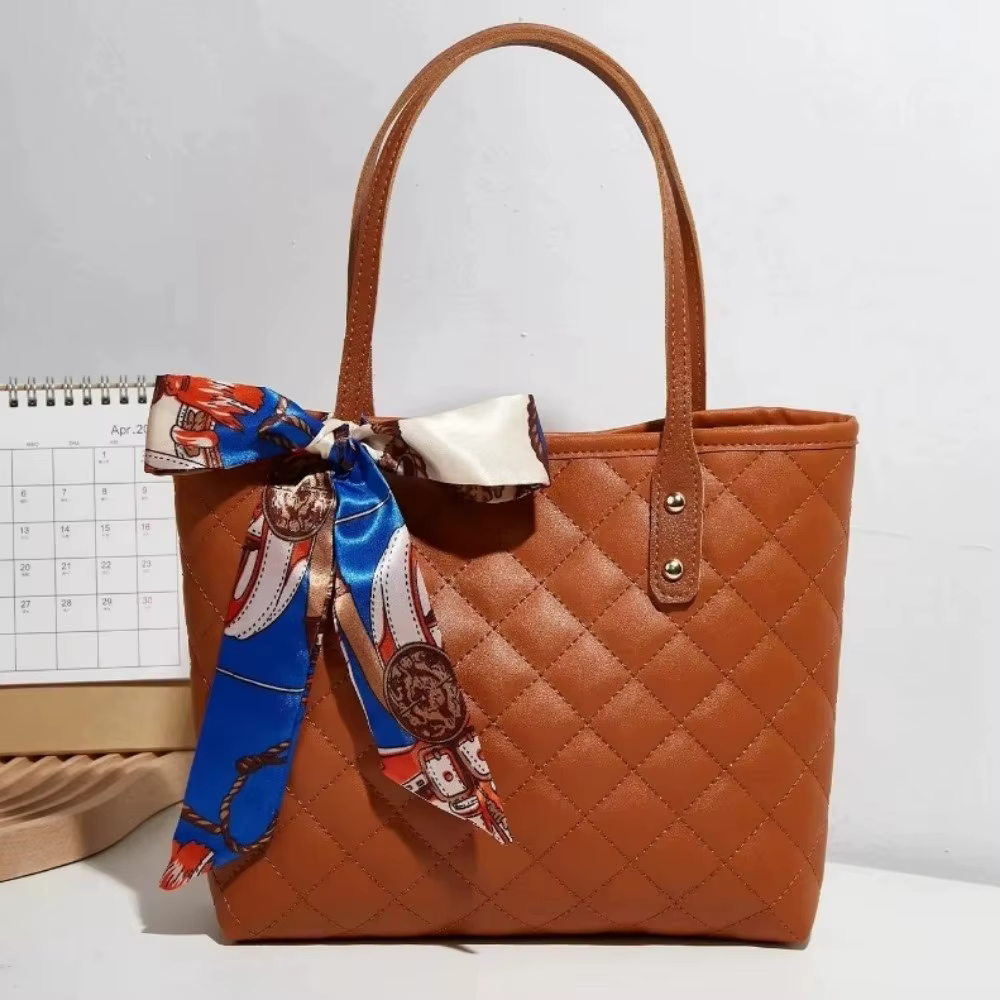 Bolso Tote Mujer PU Gran Capacidad con Bordado y Bufanda