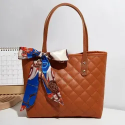 Bolso Tote Mujer PU Gran Capacidad con Bordado y Bufanda
