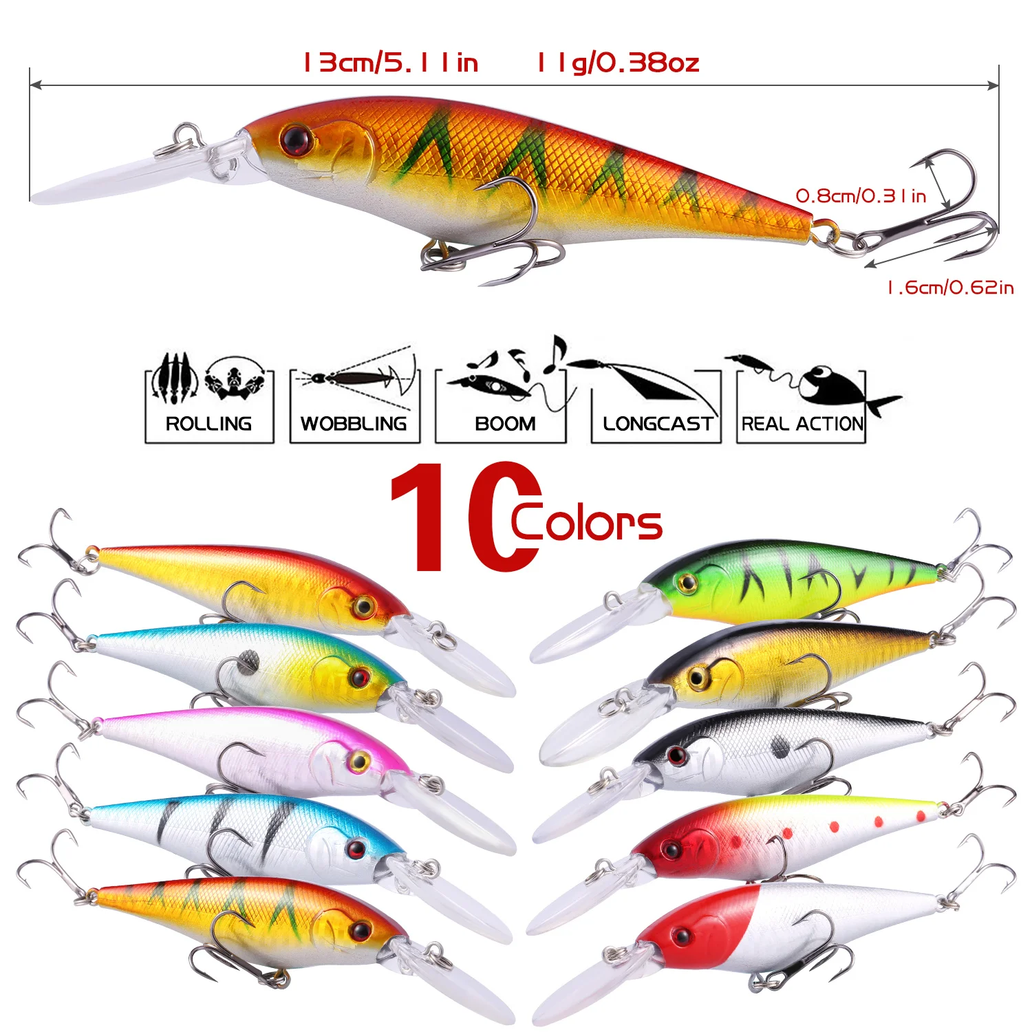 Sougayilang Cebo de pesca Premium con ojos 3D y anzuelos triples - imagen 3