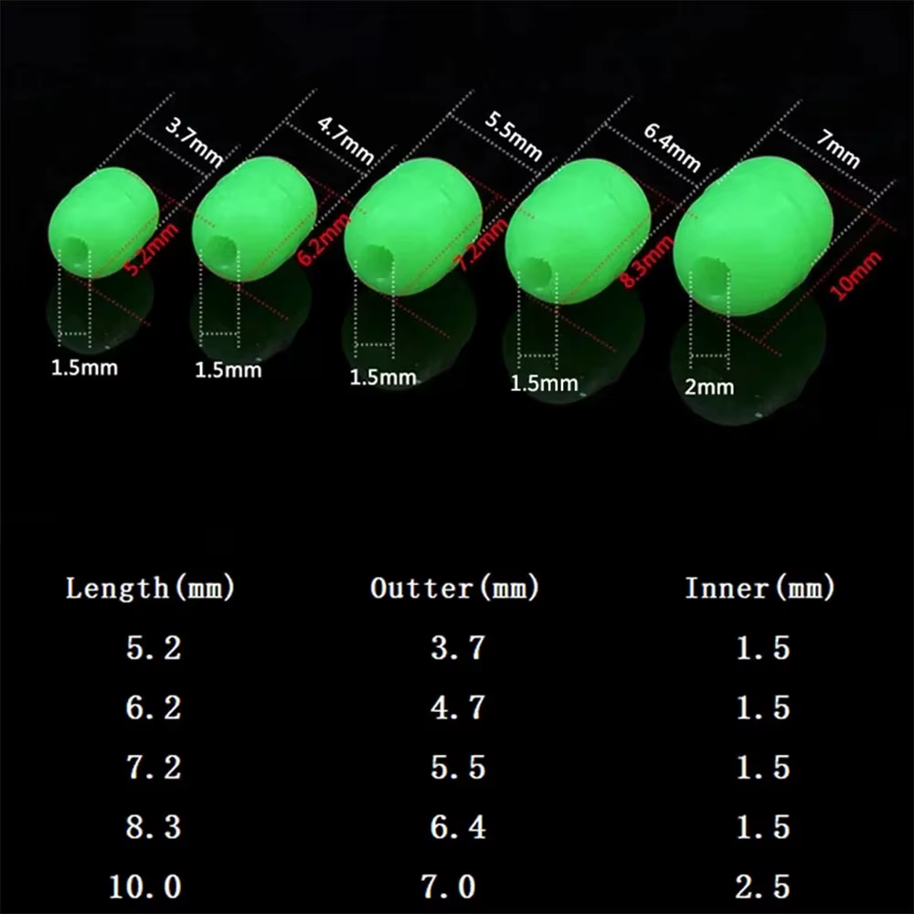 Anzuelos Elllv Cuentas Luminosas Verdes – Taper beads cilíndricas agua salada - imagen 3