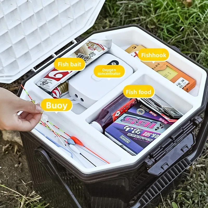 Caja de pesca con asiento, cubo reforzado y tapa para transporte - imagen 4