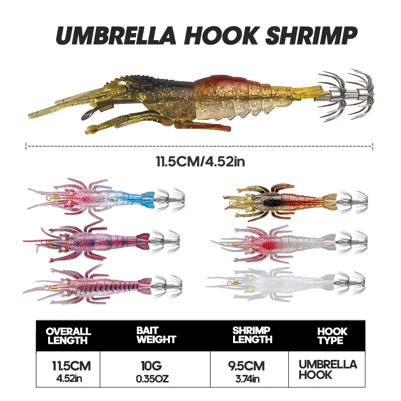 Señuelo Camarón TAIYU 11 cm – Vinilo realista luminoso para pesca - imagen 2