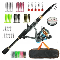 Kit de pesca retráctil portátil con anzuelo cebo colorido y bolsa