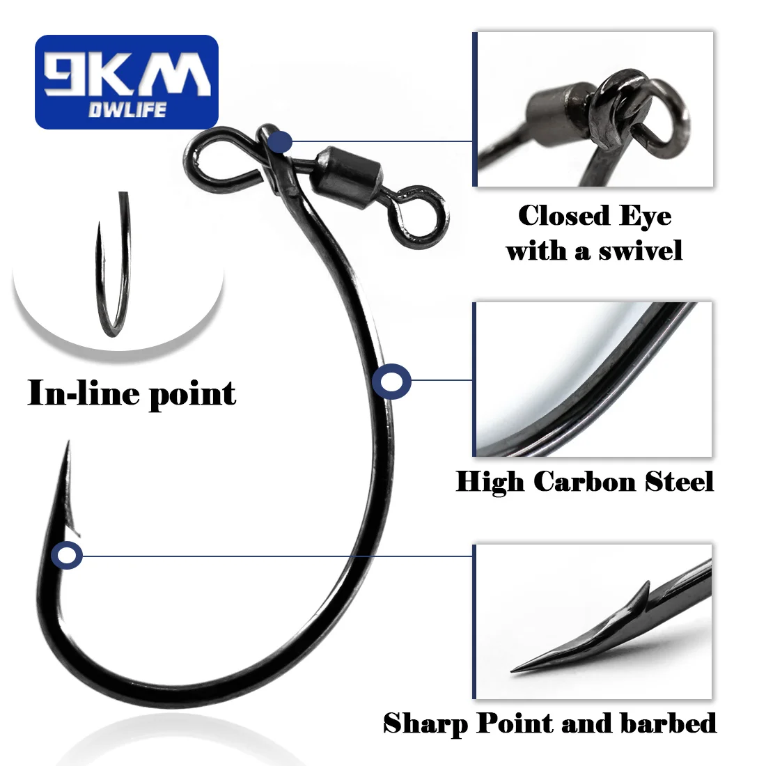 Anzuelo Worm Hook acero carbono para carpa y lubina