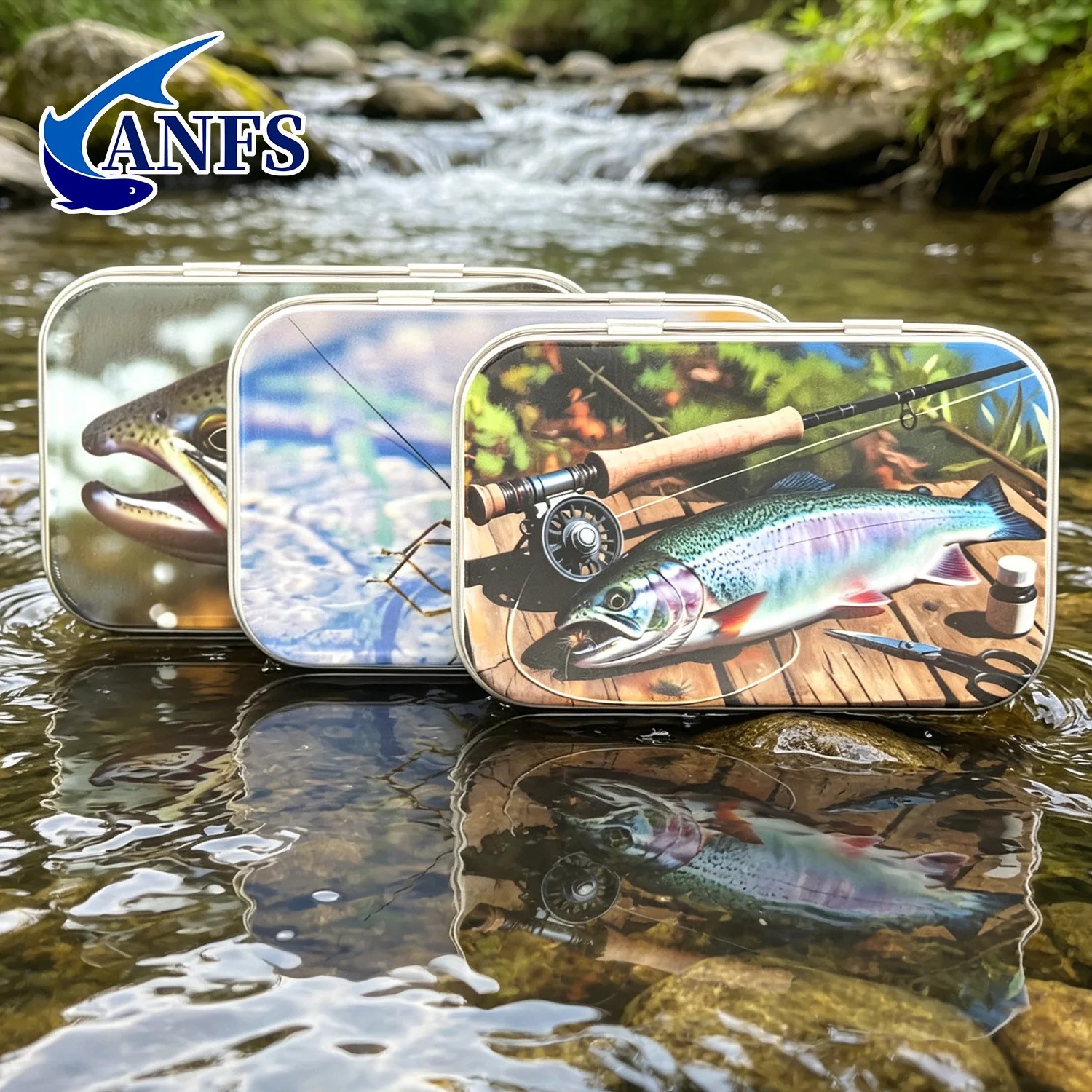 Caja de Moscas ANFS metálica – organizador para pesca con mosca