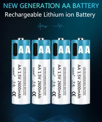 Pilas AA Recargables por USB 2600mAh Litio – Carga rápida