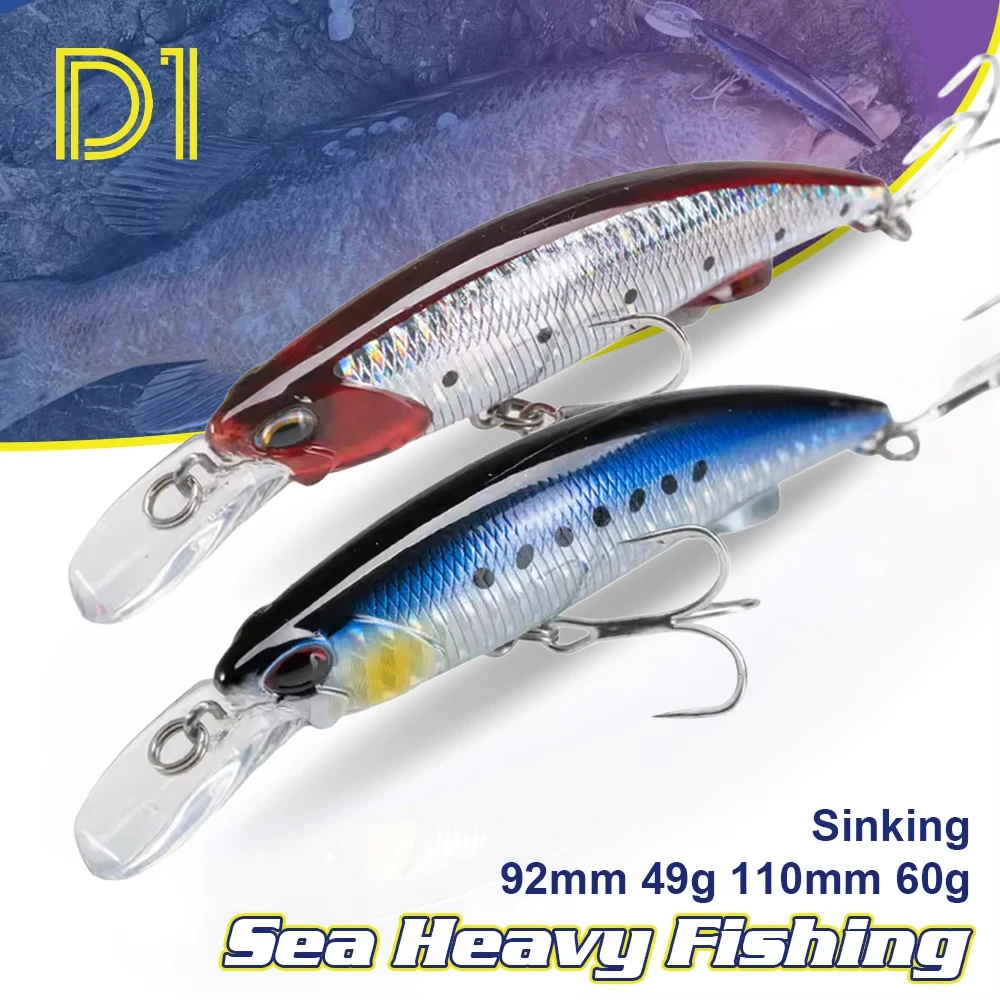 Jerk Minnow hundimiento rápido D1 con anzuelo triple para agua salada - imagen 4
