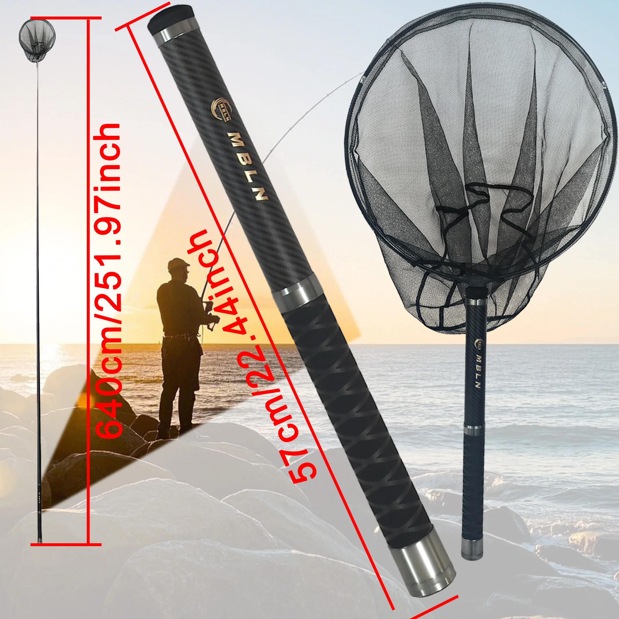 MBLN Sacadera telescópica de carbono para rockfishing de 6,4 m