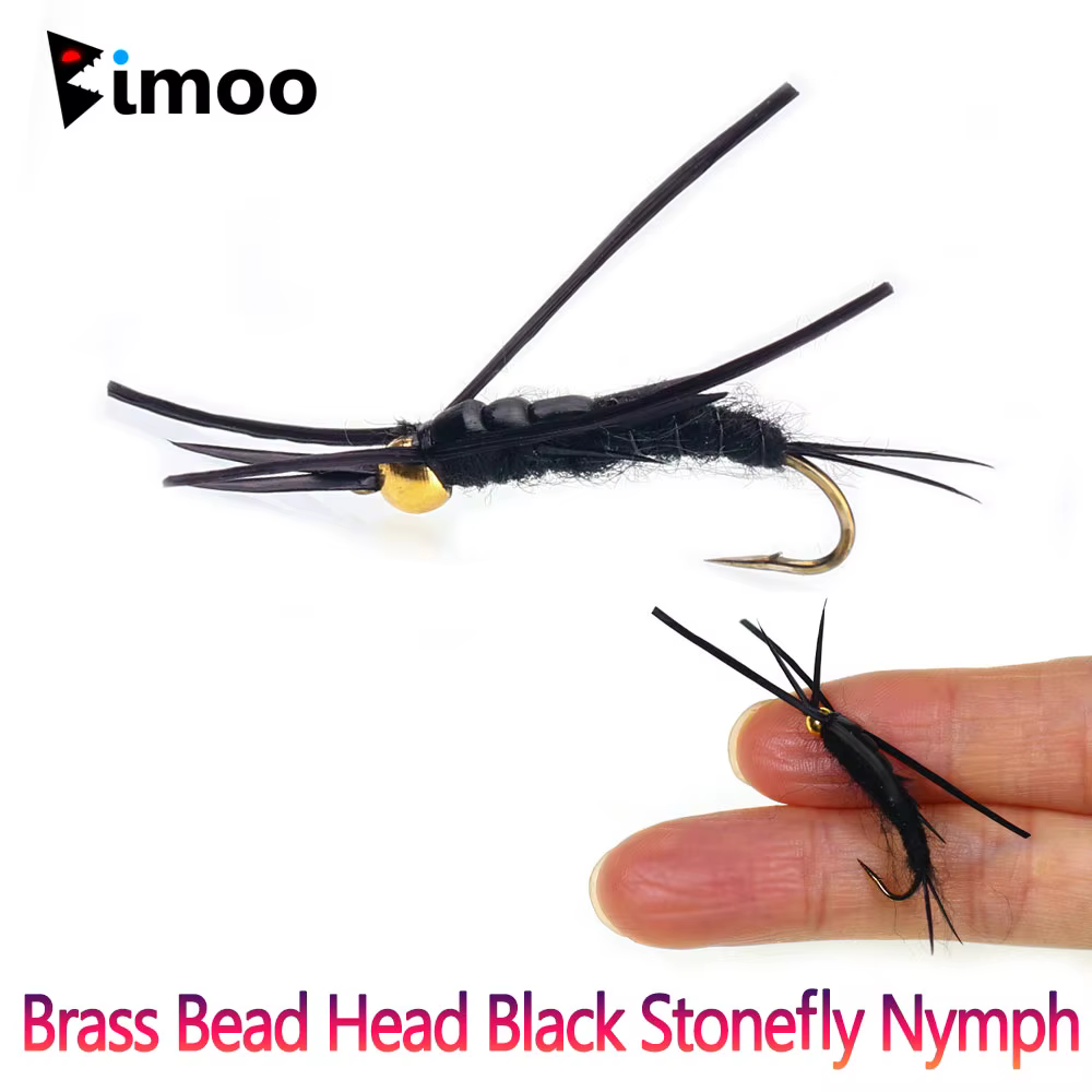 Bimoo Señuelos Ninja Stonefly Trucha Cabeza Latón Hundimiento Rápido