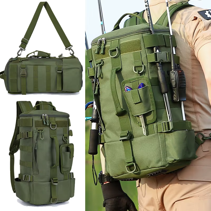 Mochila de pesca multifuncional con soporte para caña y Molle - imagen 2