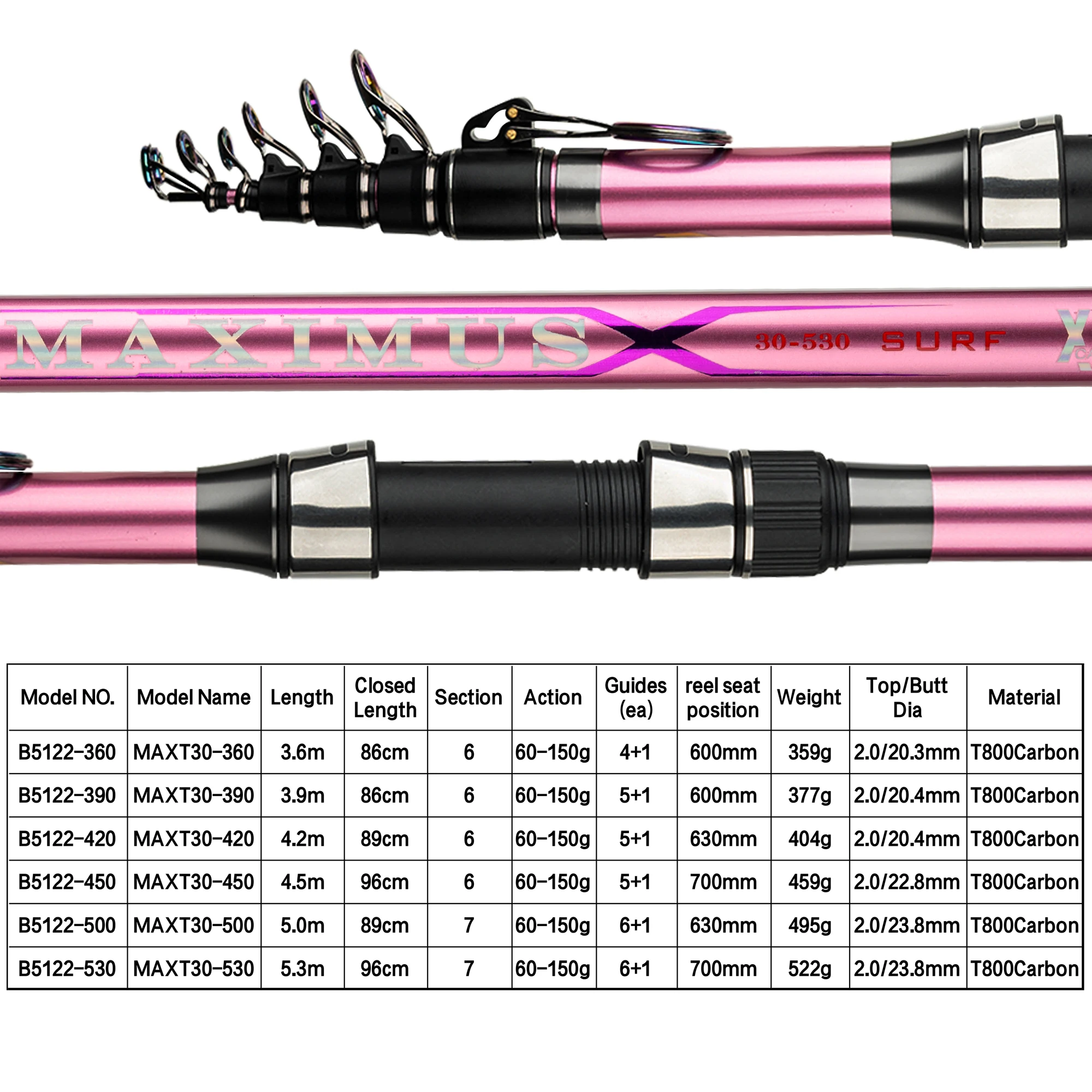 Caña telescópica surfcasting BIUTIFU MAXIMUS Traveller de carbono T800 - imagen 5