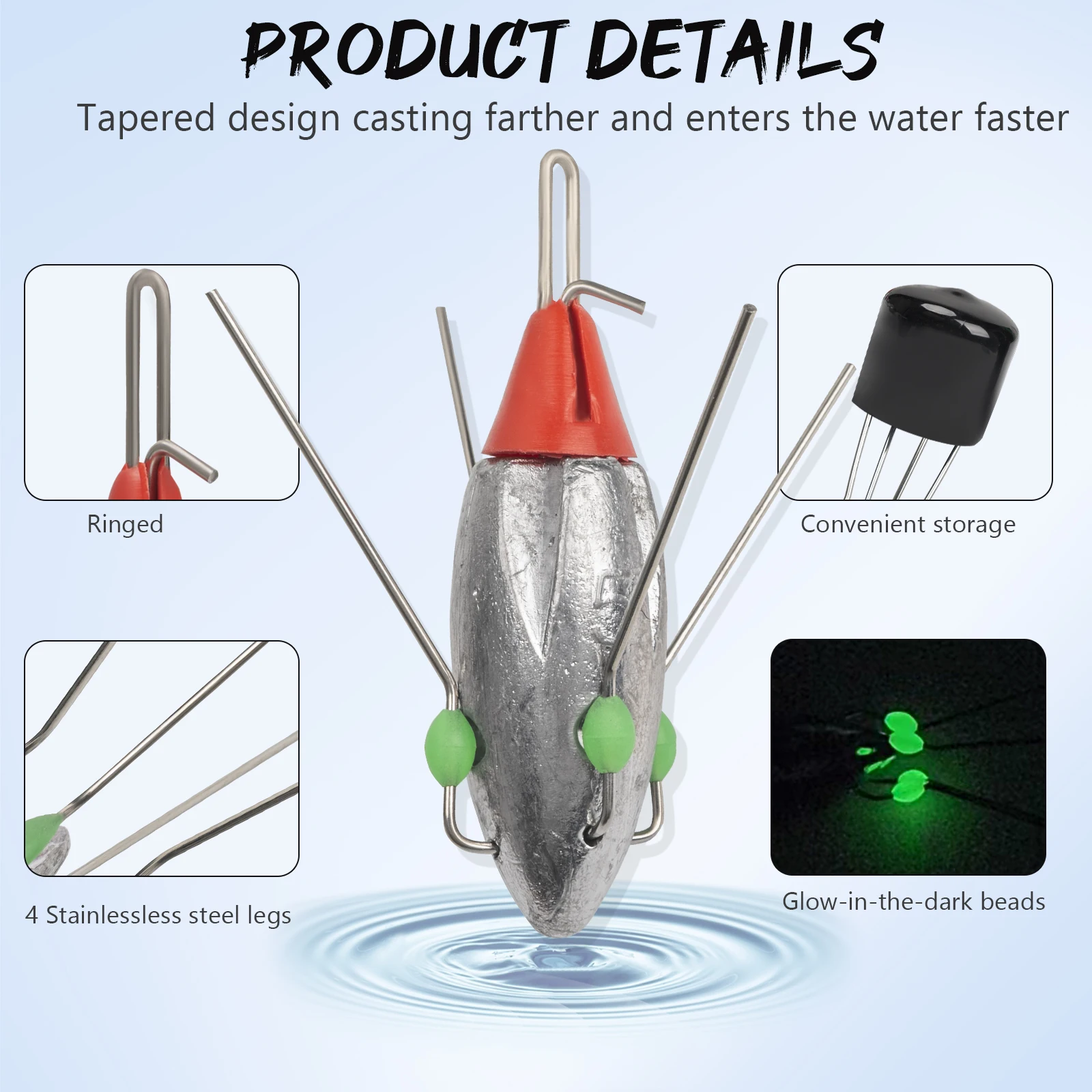 Plomos Sputnik surfcasting con cuentas luminosas y hundimiento rápido - imagen 2