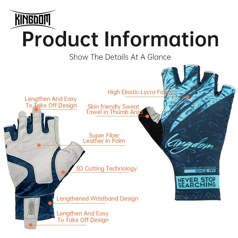 Guantes de pesca antideslizantes Kingdom Ice Silk sin dedos