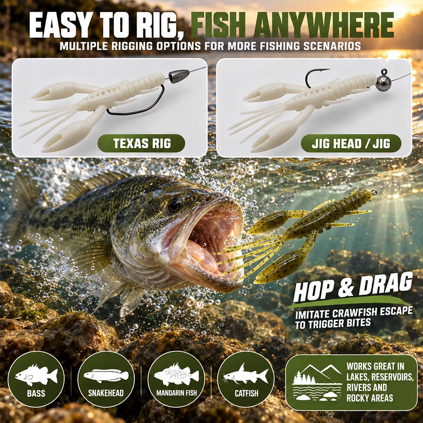 ESFISHING Craw – Cebo de silicona suave imitación cangrejo realista - imagen 4