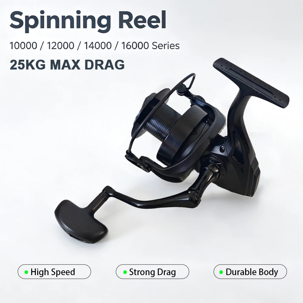 Carrete de spinning con acabado metálico y maneta de goma
