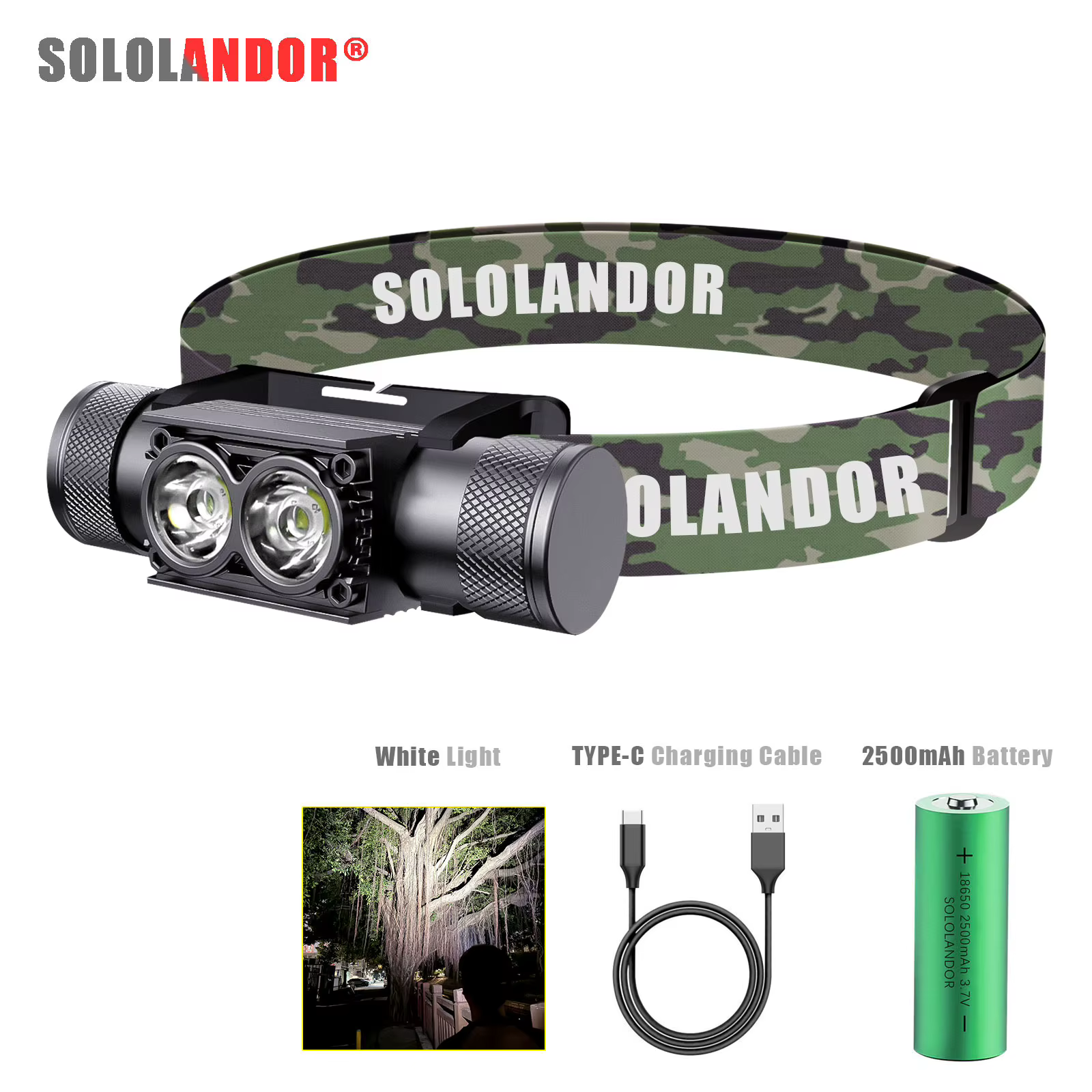 Faro LED recargable SOLOLANDOR con indicador de batería para caza - imagen 3