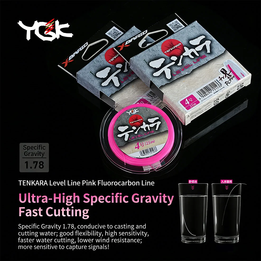 YGK TENKARA Level Line – Fluorocarbono de 25 m para trucha en arroyo - imagen 4
