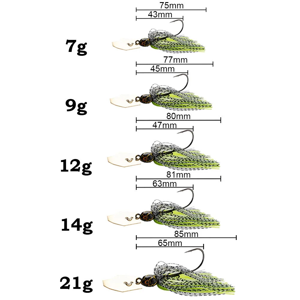 Spinnerbait con paleta metálica sin malezas y cabeza de goma