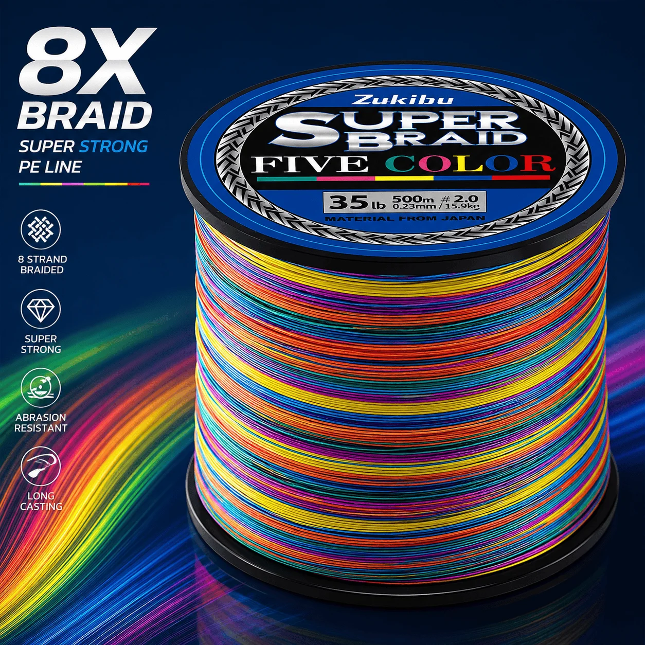 Hilo de pesca trenzado PE multicolor fuerte, suave y duradero - imagen 2