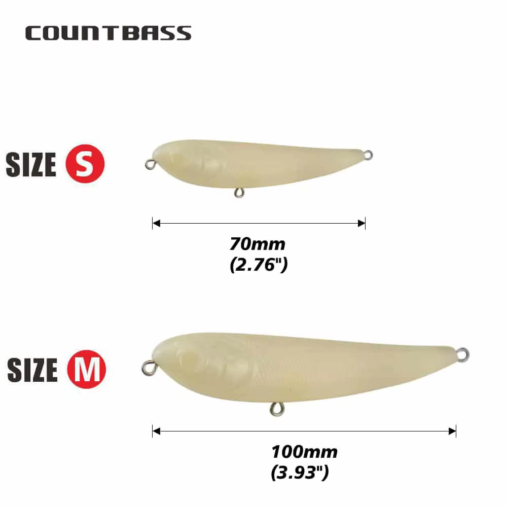 Countbass Señuelos duros Popper Topwater 70mm y 100mm sin pintar - imagen 2