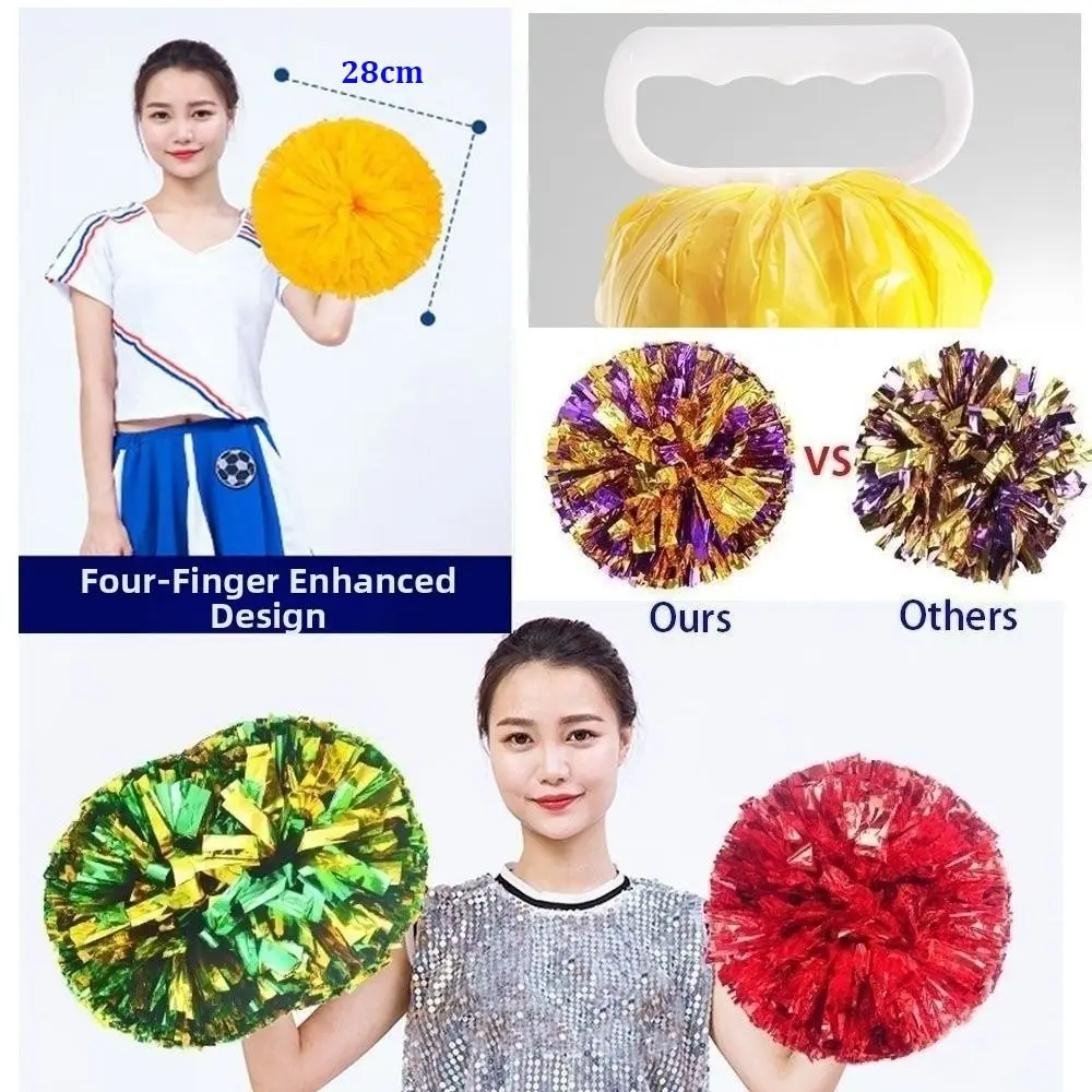 Pompon de 28 cm mostrando su estructura de PET y anillo de cuatro dedos