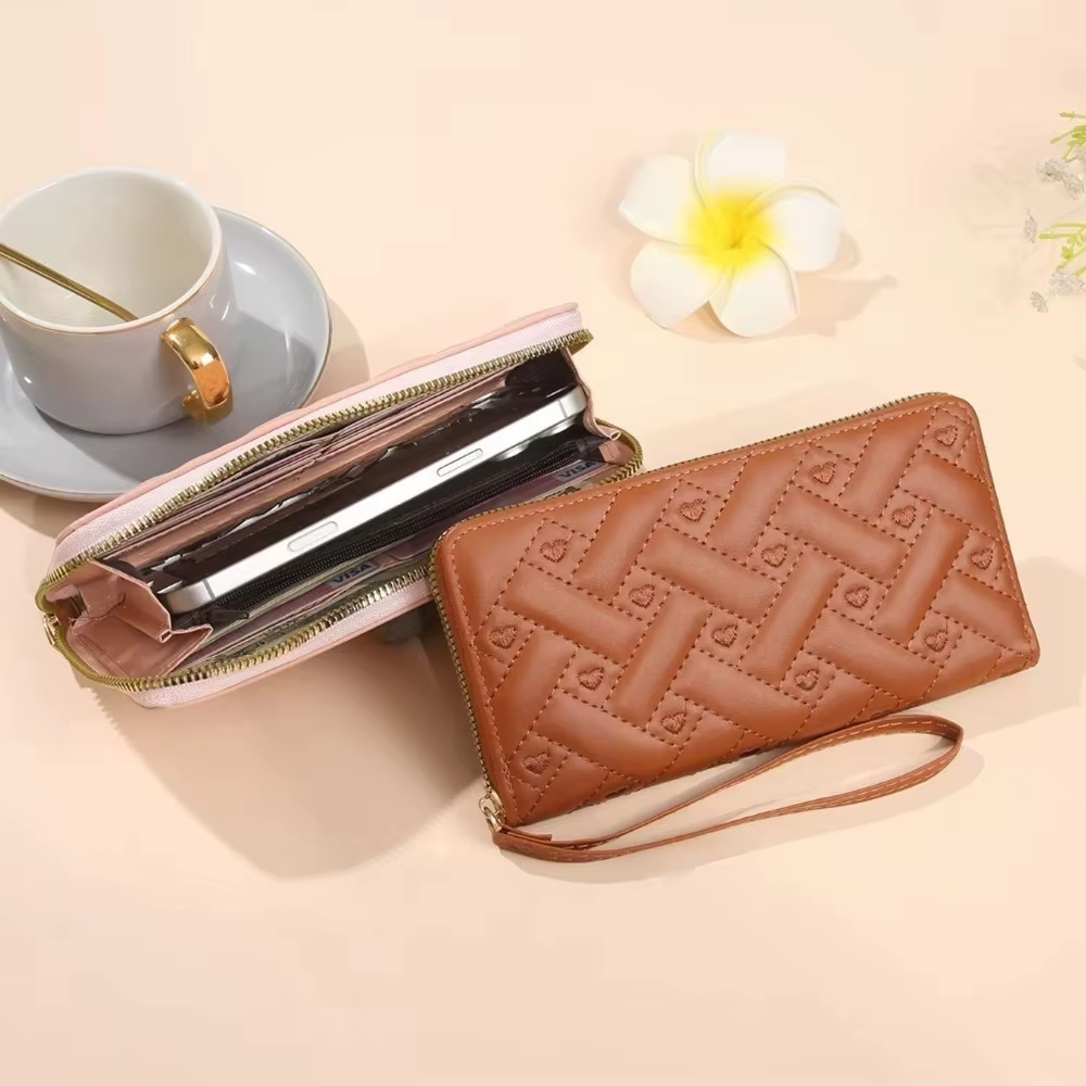 Cartera de Mano de Cuero PU Bordado Corazón con Cremallera y Tarjetero - imagen 3